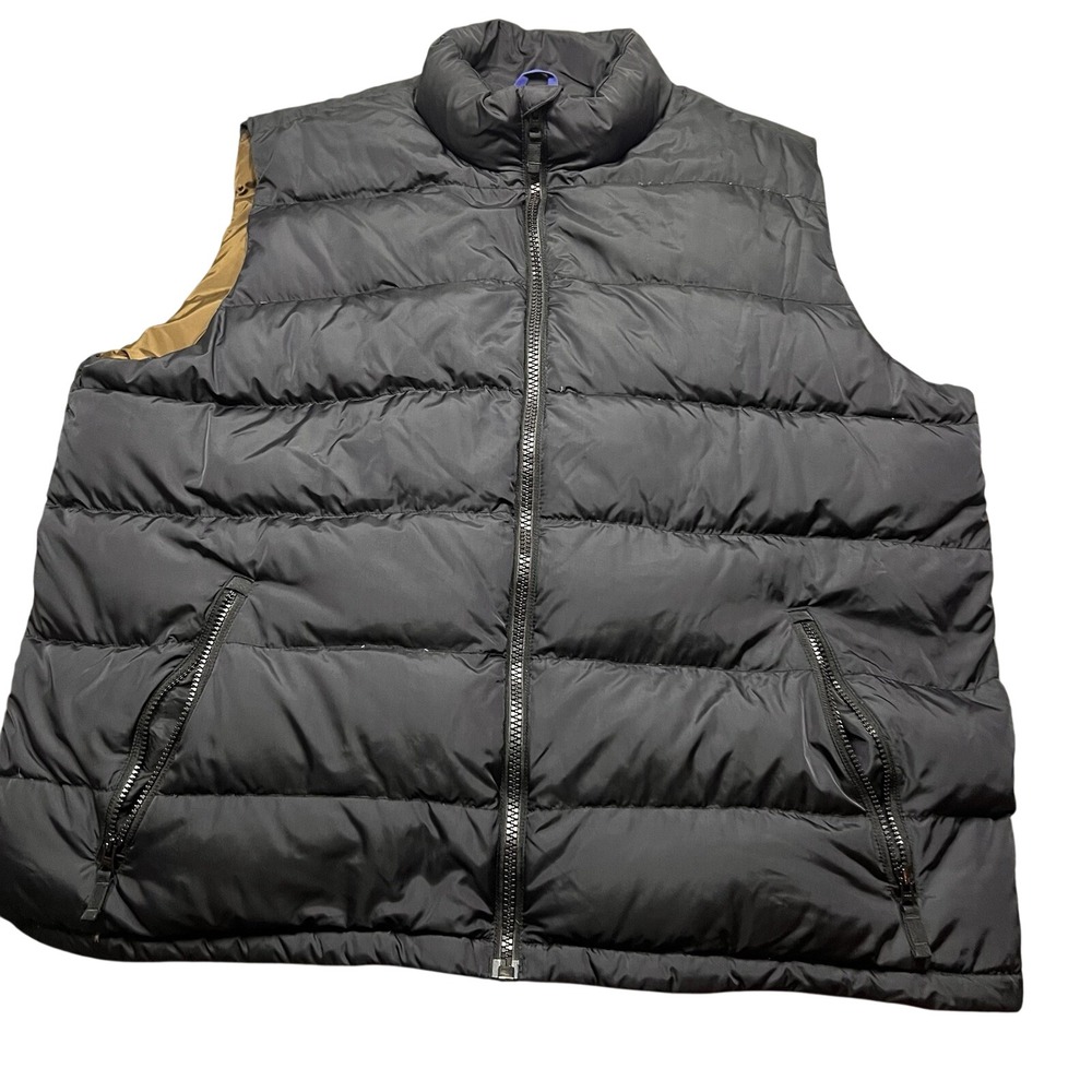 Land's End Men's 2XL Puffer Vest Blue Down Filled 50-52 Snap Full Zip XXL Goose